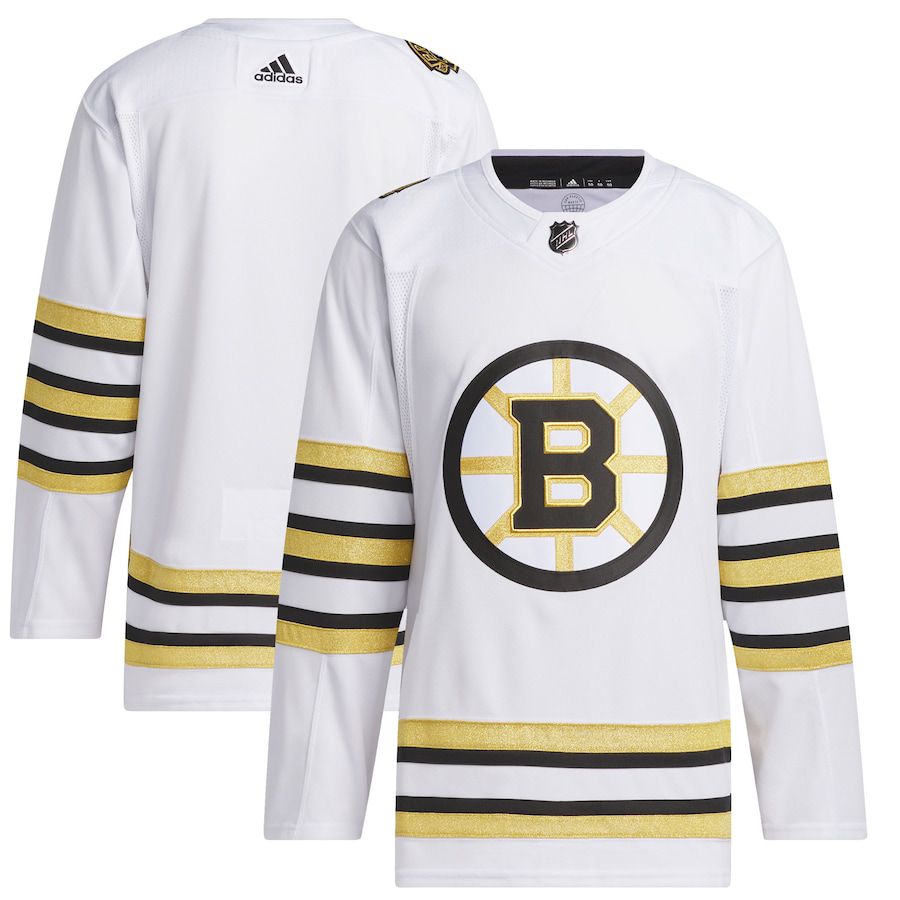 Men Boston Bruins adidas White 100th Anniversary Primegreen Authentic NHL Jersey